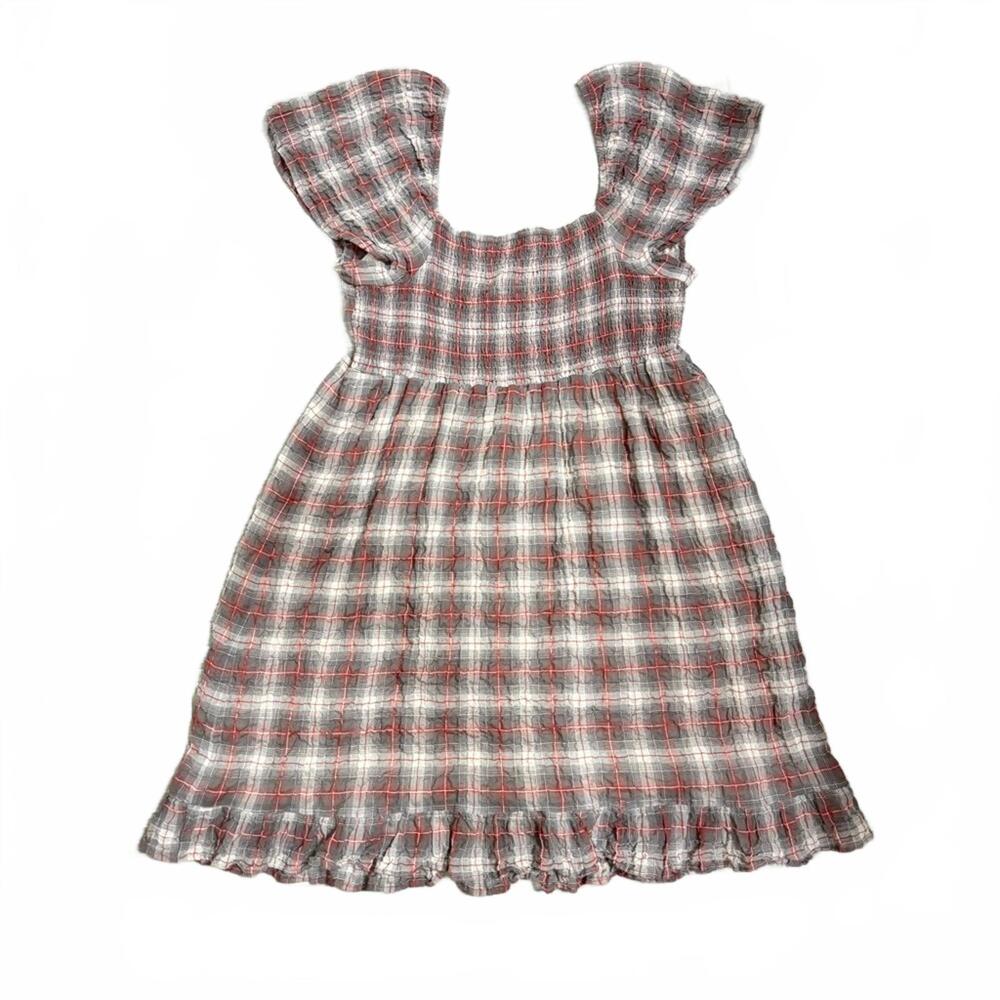 {SOLD} Maeve Anthropologie Grey & Red Plaid Flutter Sleeve Mini Dress Size Small - Picture 4 of 9